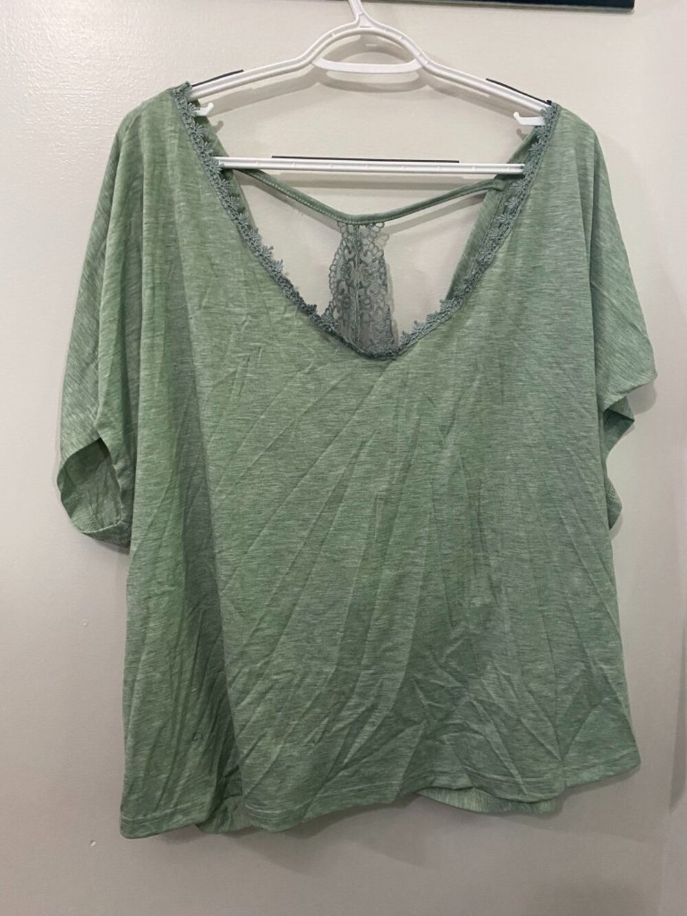 SHEIN Green Twist Back Flutter Sleeve T-Shirt 2X